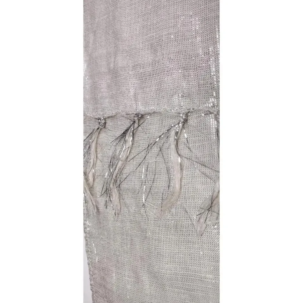 1970s Silver Metallic Long Scarf 70s GLAM UNISEX RAYON FRINGE SCARF DISCO ERA